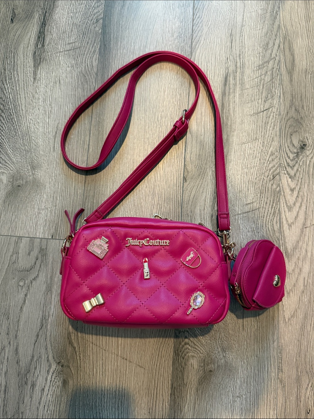 Juicy Couture Fuchsia Quilted Crossbody with Charm Accents